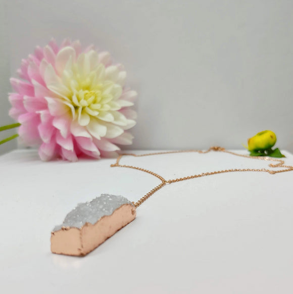 Druzy Rectangle Pendant Rose Gold Stainless Steel - Ameli Jewellery Studio