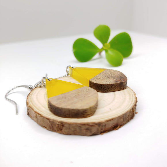 Wood and Transparent Yellow Resin Colourful Teardrop Earrings - Ameli Jewellery Studio