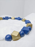 Navy and Gold Walking Dog Collar (16.5 inches) in All Natural Wood Beads -Doggie Stylz - Ameli Jewellery Studio