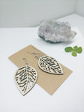 Wooden Leaf Earrings - Dangle Wood Leaf Vein - Ameli Jewellery Studio
