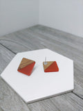 Wood and Red Resin Colourful Studs - Square 20 mm x 20 mm - Ameli Jewellery Studio