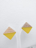 Wood and Yellow Resin Colourful Studs - Square 20 mm x 20 mm - Ameli Jewellery Studio