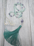 Mala Style Fluorite and Amethyst and Hematite With Tassel 29.5" Necklace, [Product_type] - Ameli Jewellery Studio
