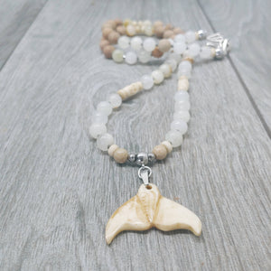 Mala Style Jade and Picture Jasper With Whale Tail 29.5" Necklace, [Product_type] - Ameli Jewellery Studio