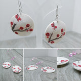 Hand Painted Concave Cherry Blossom Double Sided Earrings, Sakura Earrings