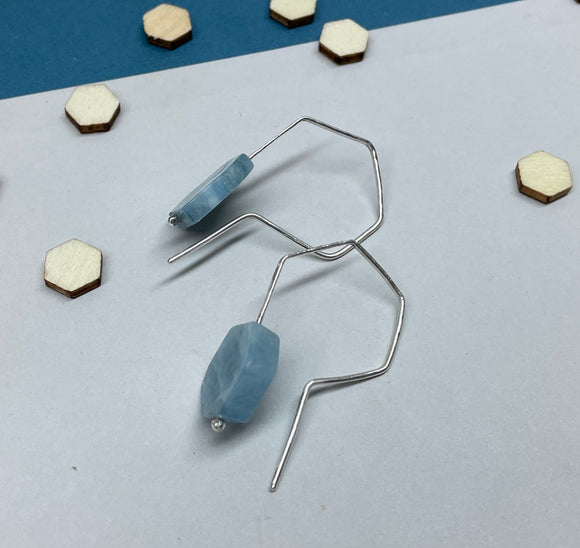 Aquamarine Hexagon Sterling Silver Earrings
