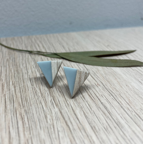 Triangle Wood and Grey Resin Colourful Stud Earrings