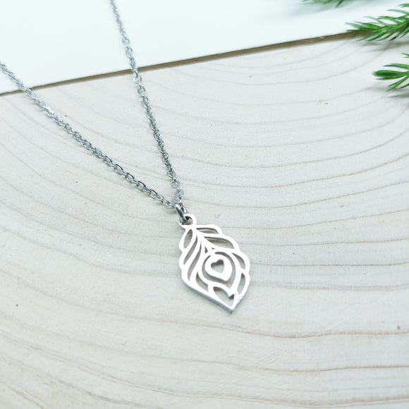 Leaf with Heart Stainless Steel Necklace - Ameli Jewellery Studio