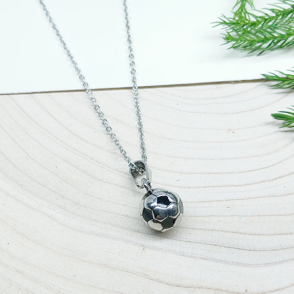 Black & Silver Soccer Ball Stainless Steel Charm and 18