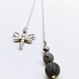 Dragonfly and Lava Rock Diffuser Lariat Stainless Steel Adjustable Length Necklace - Ameli Jewellery Studio