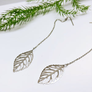 Dangle Pull Through Chain with Leaf Stainless Steel (Threader Earrings) - Ameli Jewellery Studio