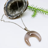 Agate Crescent Moon Stainless Steel Necklace - Ameli Jewellery Studio