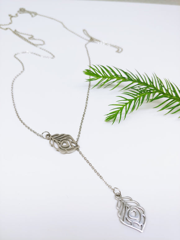 Lariat Leaf with Heart Stainless Steel Necklace - Ameli Jewellery Studio