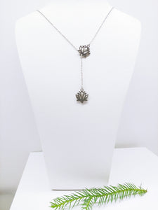 Lariat Lotus Flower Stainless Steel Necklace - Ameli Jewellery Studio