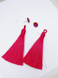 Tassel Earrings with Resin Druzy Effect Studs (Hot Pink) - Ameli Jewellery Studio