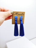 Tassel Earrings with Resin Druzy Effect Studs (Blue) - Ameli Jewellery Studio