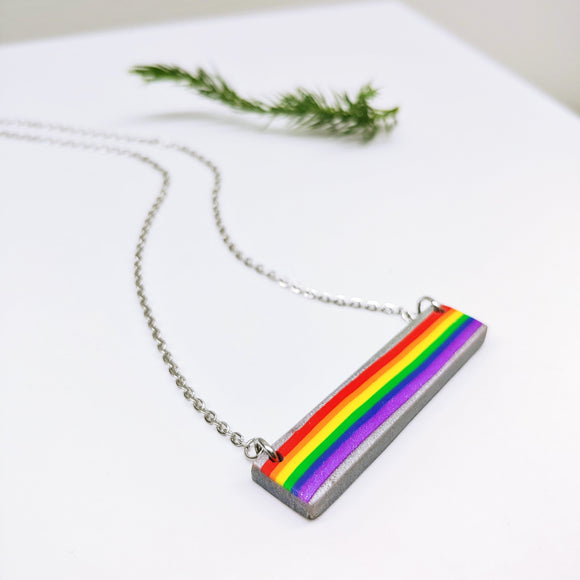 Rainbow Clay Bar Stainless Steel (silver) Necklace - Ameli Jewellery Studio