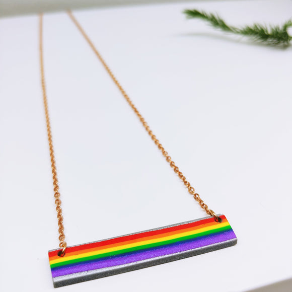 Rainbow Clay Bar Stainless Steel Necklace - Ameli Jewellery Studio