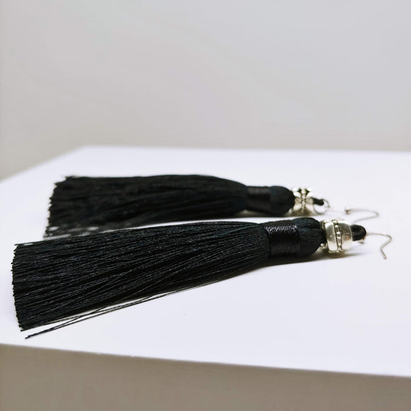 Tassel Dangly Earrings in Black - Ameli Jewellery Studio