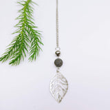 Leaf Lava Rock Diffuser Lariat Stainless Steel 18 Inch Necklace - Ameli Jewellery Studio