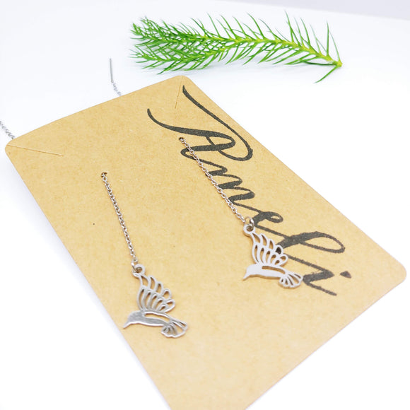 Dangle Pull Through Chain with Hummingbird Stainless Steel (Threader Earrings) - Ameli Jewellery Studio