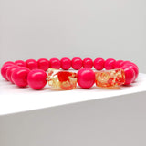 Natural Wooden Dog Necklace (Neon Hot Pink with Resin Bead) - Ameli Jewellery Studio