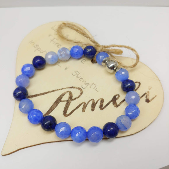 Blue Fire Agate Gemstone Affirmation Bracelet (7 inches)