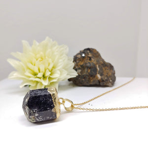 Tourmaline Crystal Long Necklace with Fine Golden Stainless Steel Chain, [Product_type] - Ameli Jewellery Studio