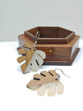 Wood and Resin Smoke / White Monstera Leaf Earrings - Ameli Jewellery Studio