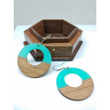Wood and Turquoise Resin Colourful Hoop Earrings - Ameli Jewellery Studio