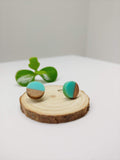 Wood and Turquoise Resin Colourful Studs - Round - Ameli Jewellery Studio