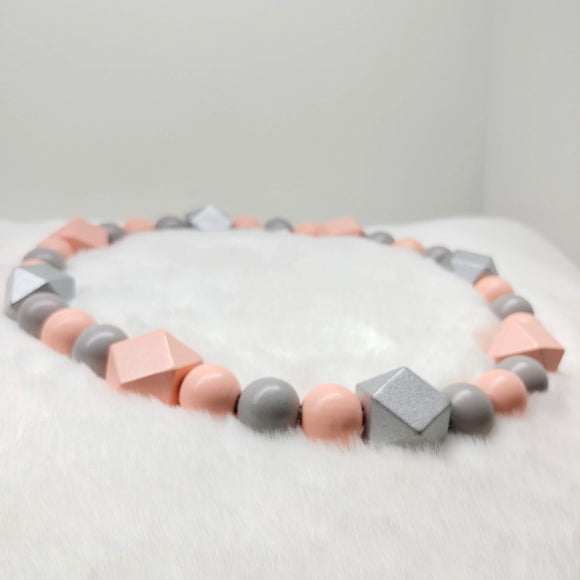 Natural Wooden Dog Necklace (Pink, Silver and Grey) - Ameli Jewellery Studio