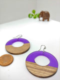 Wood and Purple Resin Colourful Hoop Earrings - Ameli Jewellery Studio