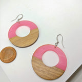 Wood and Pink Resin Colourful Hoop Earrings - Ameli Jewellery Studio