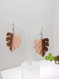 Wood and Resin Pale Pink Opaque Monstera Leaf Earrings - Ameli Jewellery Studio