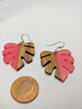 Wood and Resin Transparent Pink Monstera Leaf Earrings - Ameli Jewellery Studio