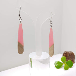 Wood and Pink Resin Colourful Drop Earrings - Ameli Jewellery Studio