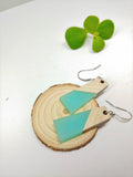 Wood and Turquoise / Green Resin Colourful Trapezoid Earrings - Ameli Jewellery Studio