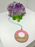 Wood and Purple Resin Colourful Pendant on 27.5 inch Stainless Steel Chain - Ameli Jewellery Studio