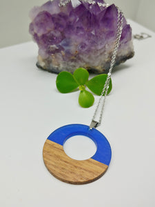 Wood and Purple Resin Colourful Pendant on 27.5 inch Stainless Steel Chain - Ameli Jewellery Studio