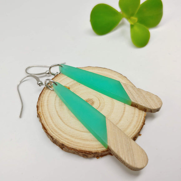 Wood and Turquoise Resin Colourful Drop Earrings - Ameli Jewellery Studio