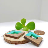 Wood and Turquoise Resin Rhombus Dangle Earrings - Ameli Jewellery Studio