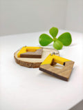 Wood and Yellow Resin Rhombus Dangle Earrings - Ameli Jewellery Studio