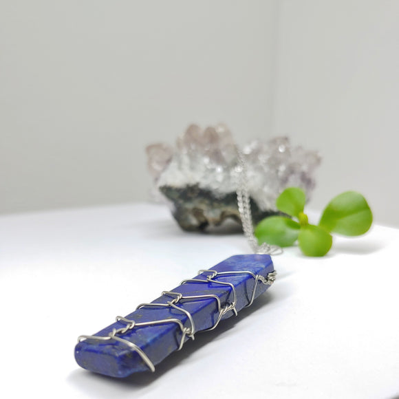 Wrapped Wire Lapis Lazuli Crystal Necklace 2 - Ameli Jewellery Studio