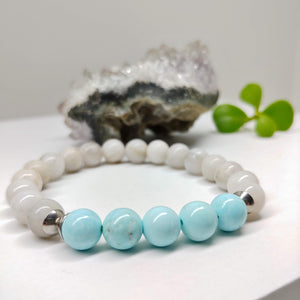 Crazy White Agate and Turquoise  Gemstone Affirmation Bracelet (6 inches & 7 Inches)