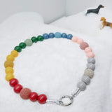 Rainbow Wooden and Lava Rock Walking Dog Collar (18.5 inches) in All Natural Wood Beads - Ameli Jewellery Studio