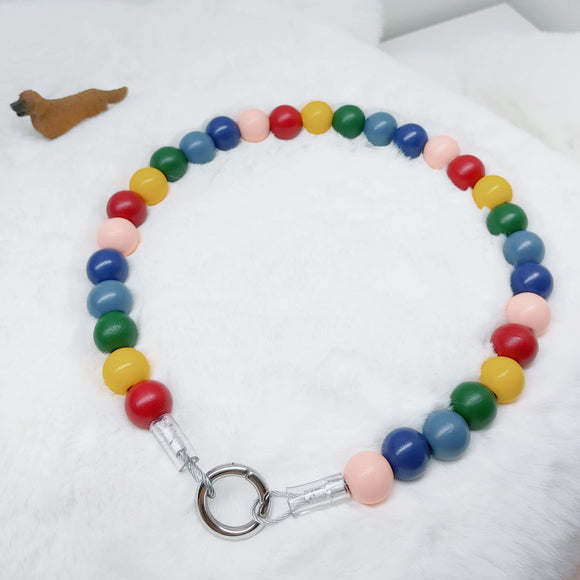 Rainbow Wooden Walking Dog Collar (18.5 inches) in All Natural Wood Beads -Doggie Stylz - Ameli Jewellery Studio