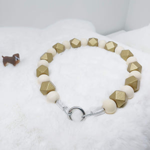 Gold and Natural Wooden Walking Dog Collar (17 inches) in All Natural Wood Beads -Doggie Stylz - Ameli Jewellery Studio