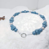 Teal and Grey Walking Dog Collar (19.5 inches) in All Natural Wood Beads -Doggie Stylz - Ameli Jewellery Studio