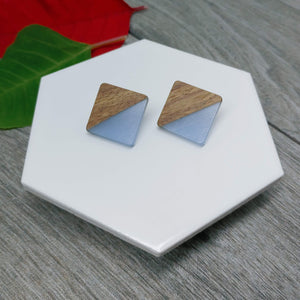 Wood and Smoke Blue Resin Colourful Studs - Square 20 mm x 20 mm - Ameli Jewellery Studio